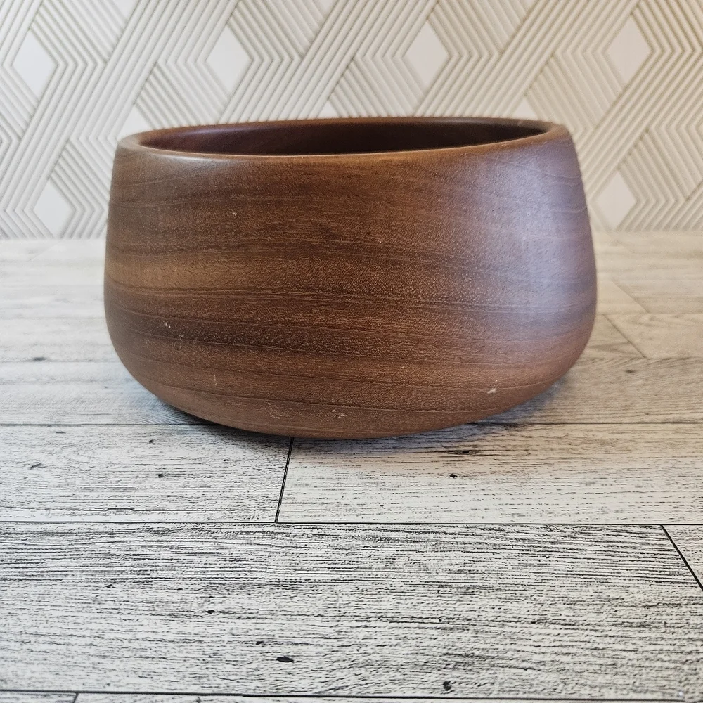 Vintage Oval Dark Conker Wooden Hand Turned Reducta Teak Fruit Bowl Medium
